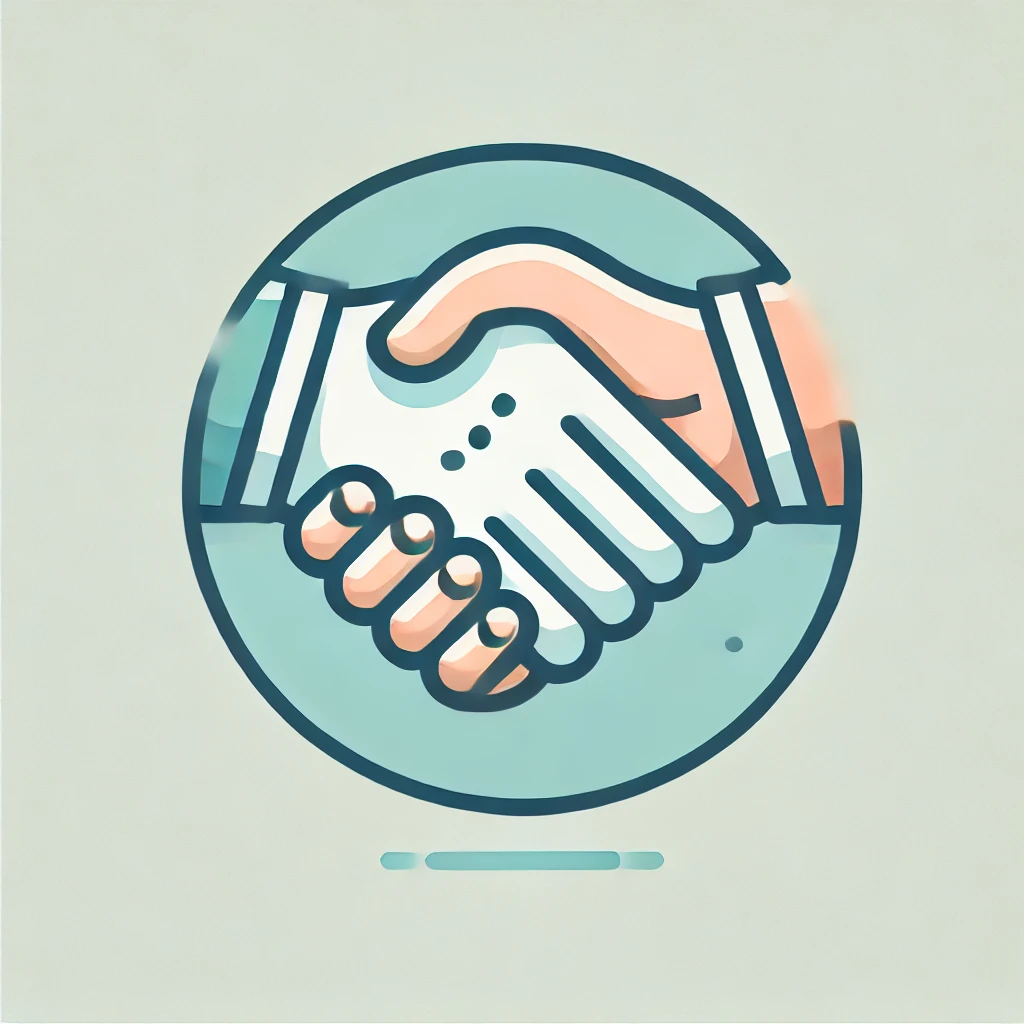 cartoon icon of two hands performing a handshake