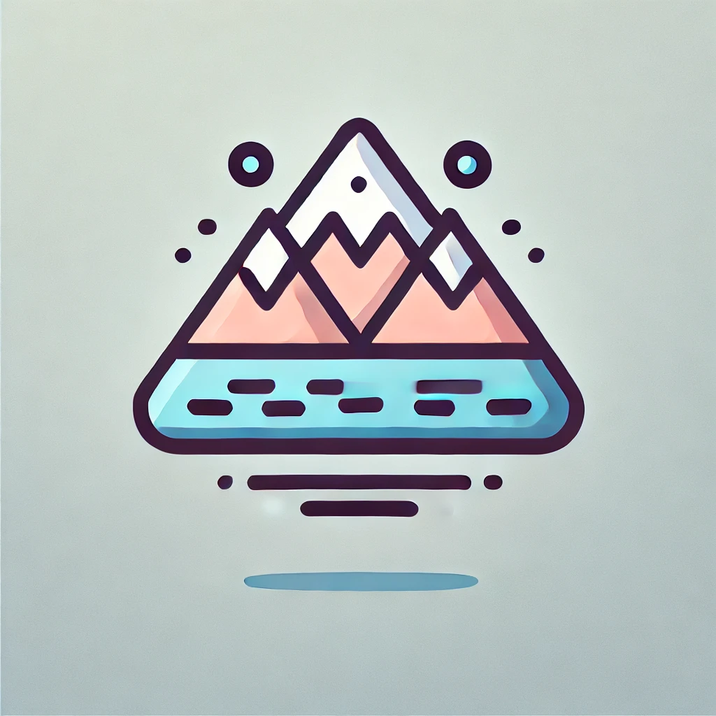 cartoon icon of a floating mountain on a river